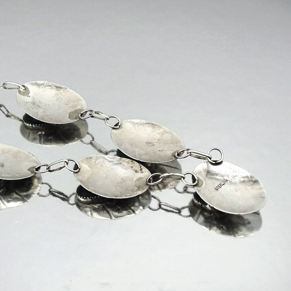 VINTAGE Etched Sterling Silver & Genuine Malachite Necklace & Earrings Set - Picture 7 of 9